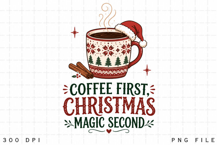 Coffee Christmas PNG, Coffee First Christmas Magic Second example image 1