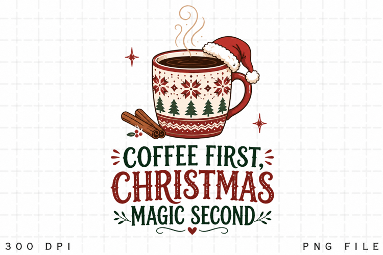 Coffee Christmas PNG, Coffee First Christmas Magic Second