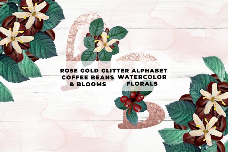 Rose Gold Glitter Coffee Floral Alphabet