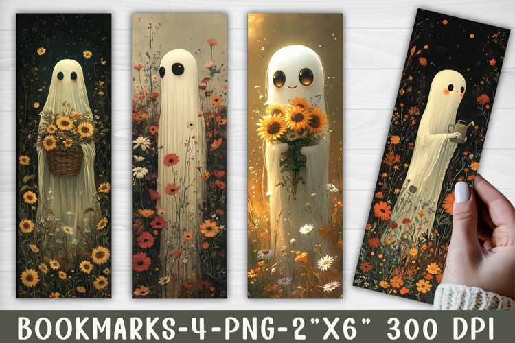 Cottage core Ghosts Printable Bookmarks, 4 Bookmark Design