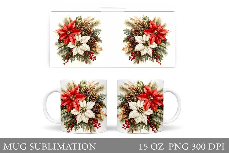 Poinsettia Mug Sublimation. Christmas Mug Design example image 1