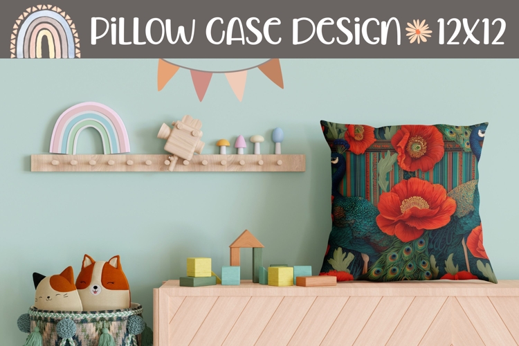Poppy Pillow Case Design, Peacock Pillow Template