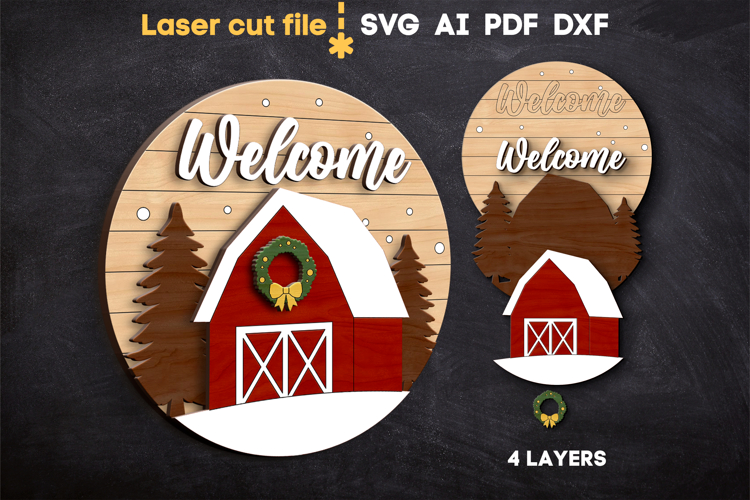 Christmas Barn Welcome SVG laser cut file for Glowforge