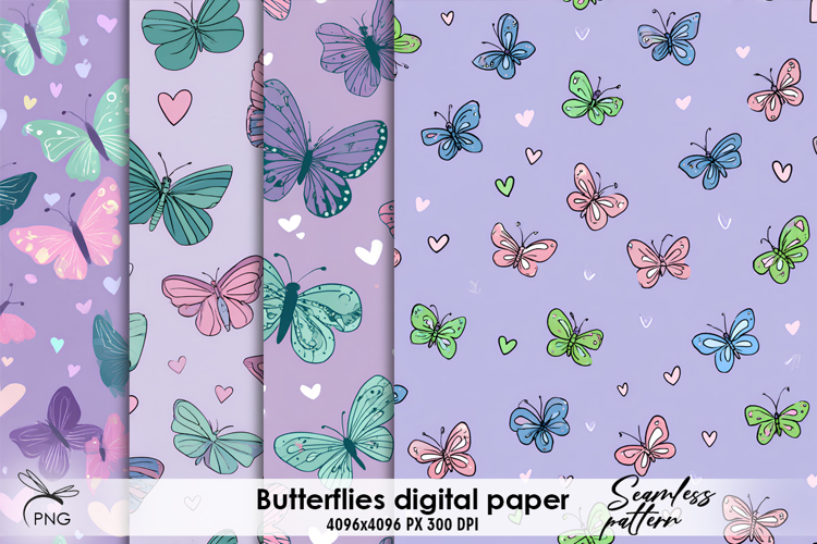 Butterflies digital paper, seamless pattern