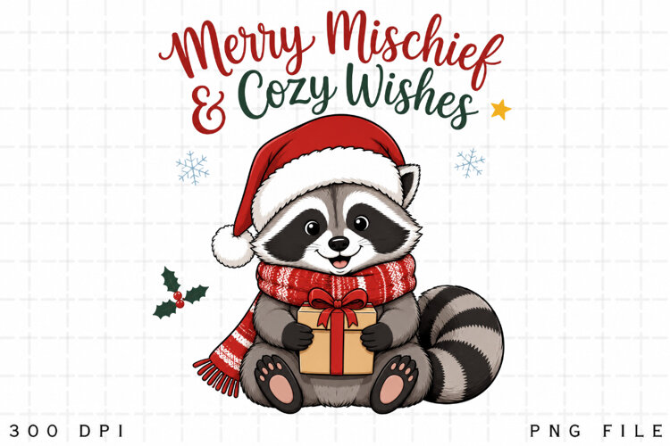 Cute Christmas Raccoon PNG, Merry Mischief and Cozy Wishes example image 1