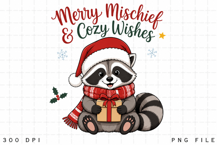 Cute Christmas Raccoon PNG, Merry Mischief and Cozy Wishes