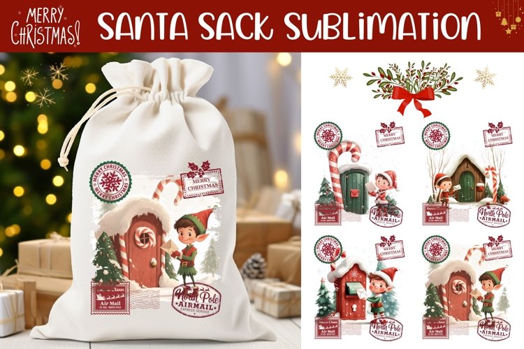 Cartoon Christmas Santa Sack, Christmas Elf Sublimation PNG