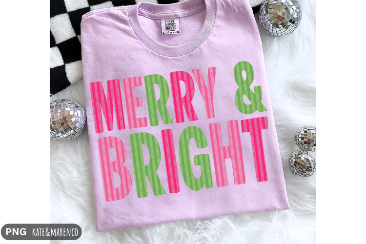 Merry And Bright PNG | Preppy Pink Christmas Sublimation