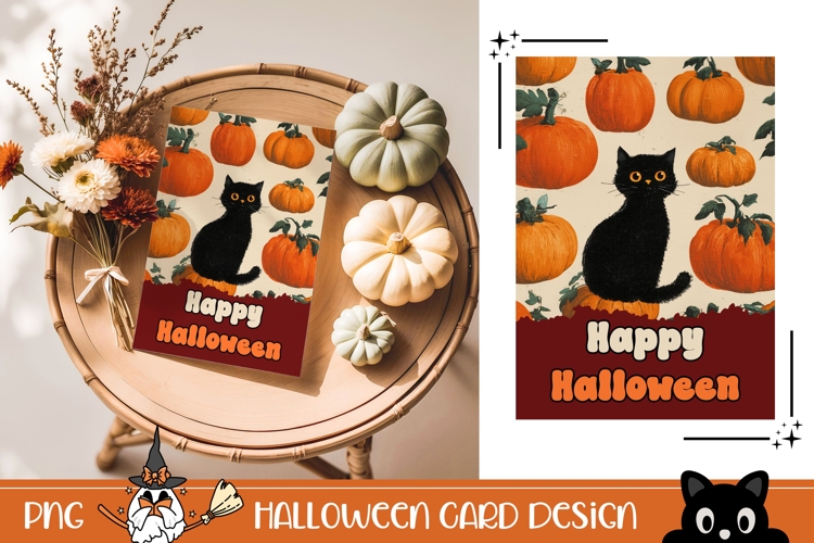 Cute Halloween Greeting Card, Halloween Black Cat Wall Art