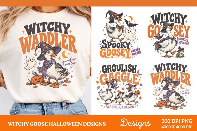 Witchy Waddler Goose Halloween PNG, Spooky Goose Witch Autum example image 1