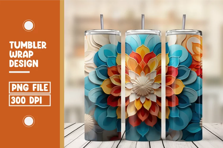 3d flower tumbler wrap sublimation design