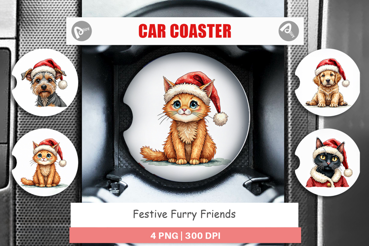 Festive Furry Friends Car Coaster