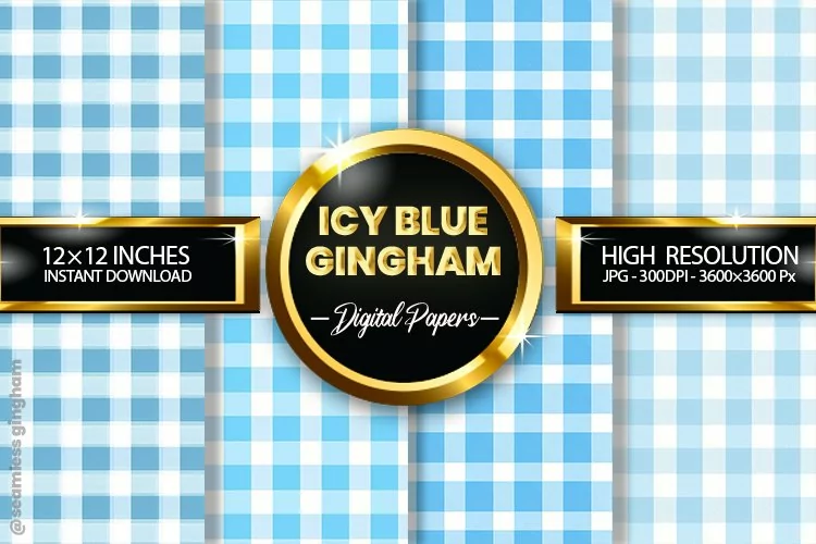 Icy Blue Gingham Digital Papers 04 Variations