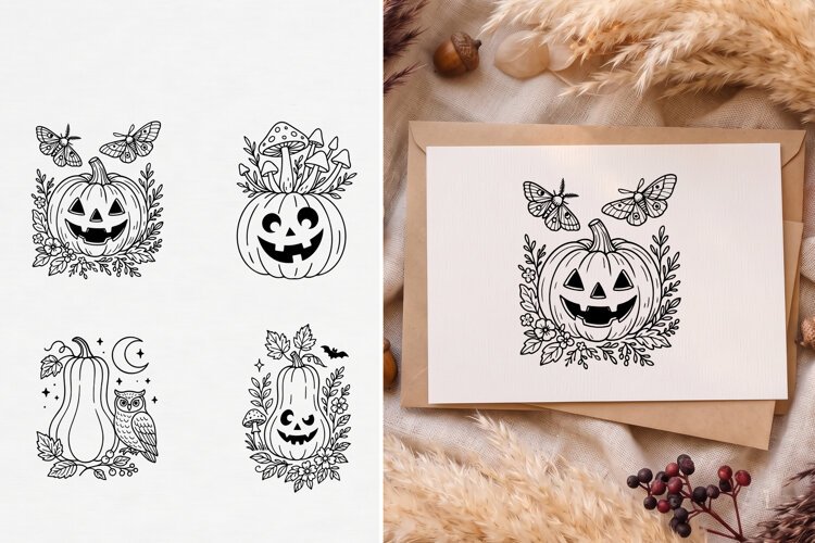 Cottagecore Halloween Pumpkin SVG, Floral Jack O Lantern example image 1