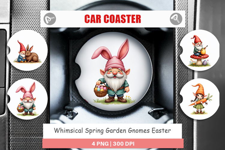 Garden Gnomes Easter Car Coaster