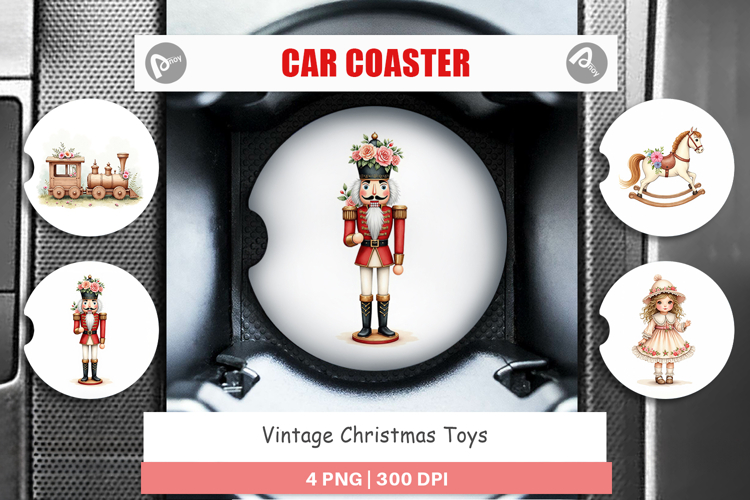 Car Coaster Vintage Christmas Toys Watercolor