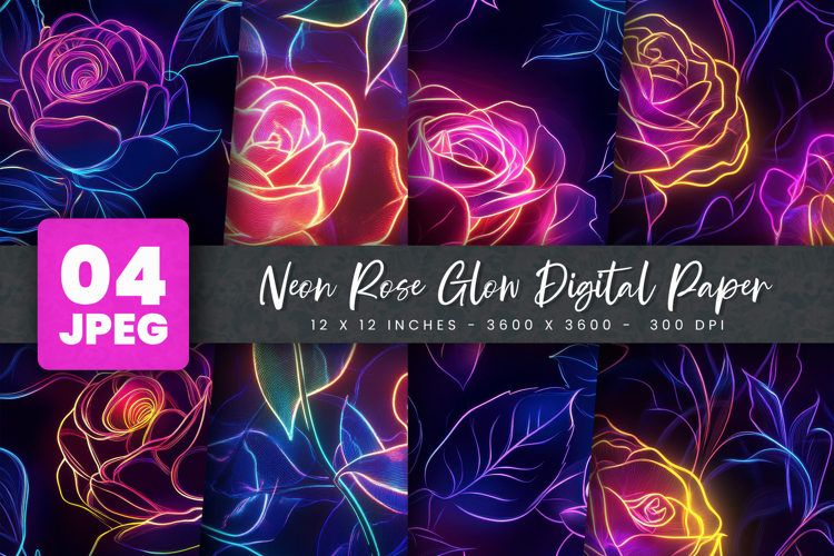 Neon Rose Glow Digital Paper