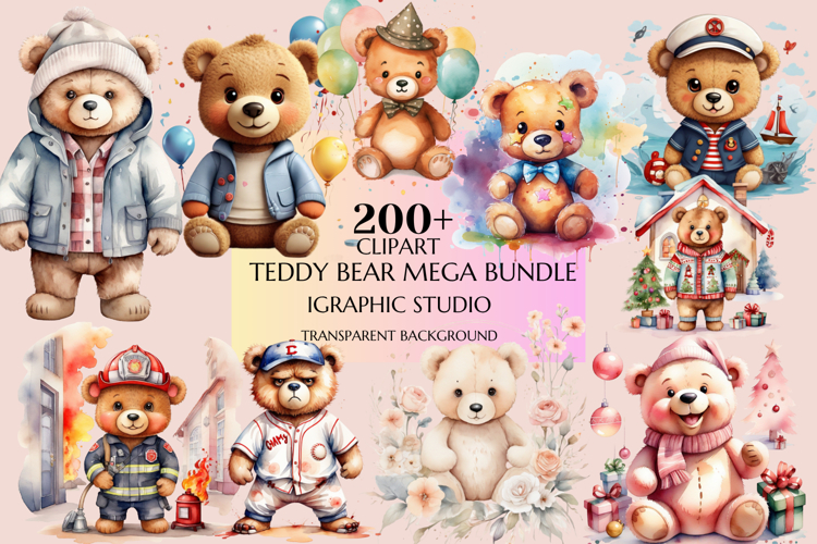 Teddy Bear Mega Bundle, Animals Clipart, Woodland Animal Png example image 1
