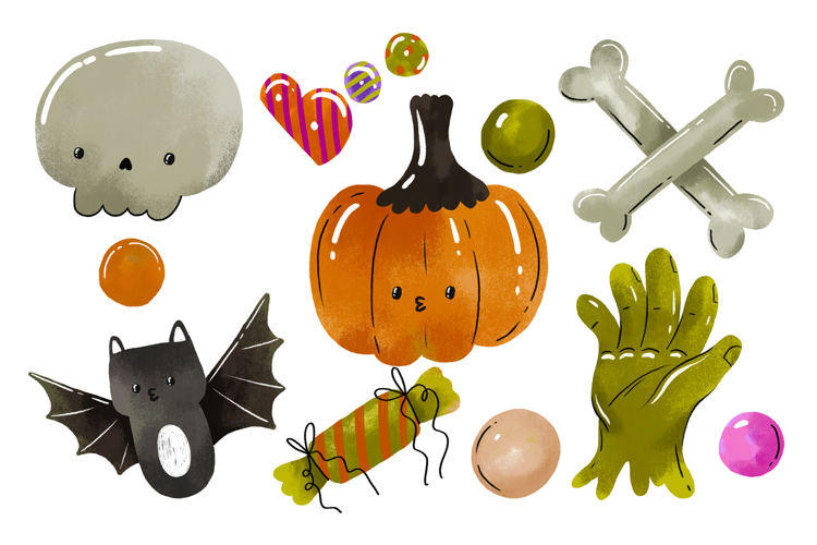Autumn Halloween Horror Illustration Set. Hand Drawn