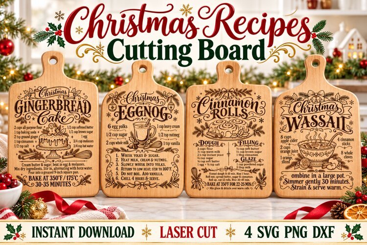 Christmas Baking Recipe SVG PNG DXF, Laser Engraving example image 1