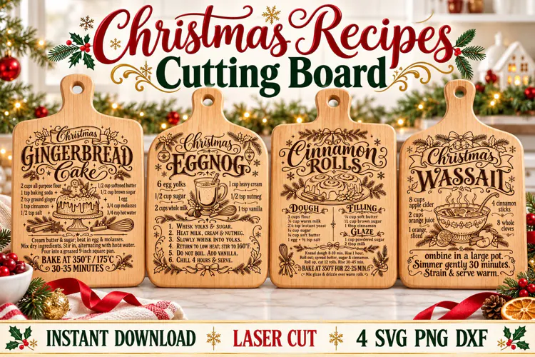 Christmas Baking Recipe SVG PNG DXF, Laser Engraving