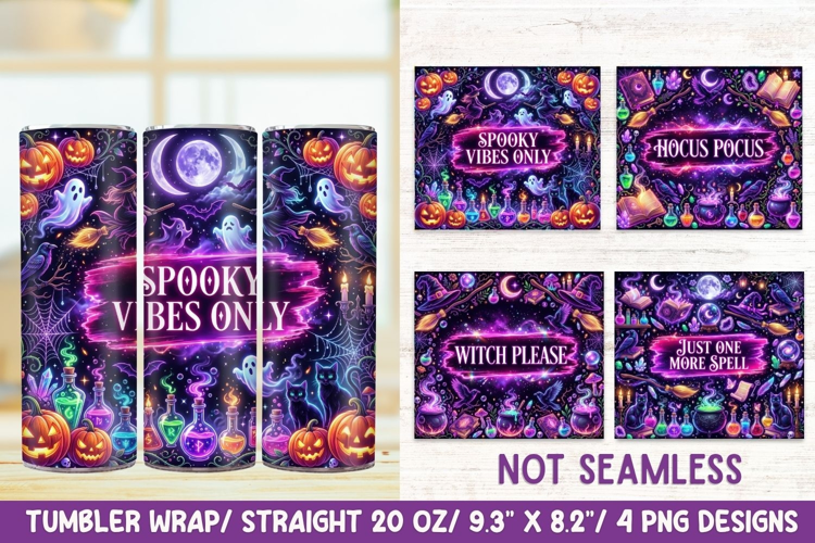 Neon Halloween 20 OZ Skinny Tumbler Wrap Sublimation Png.