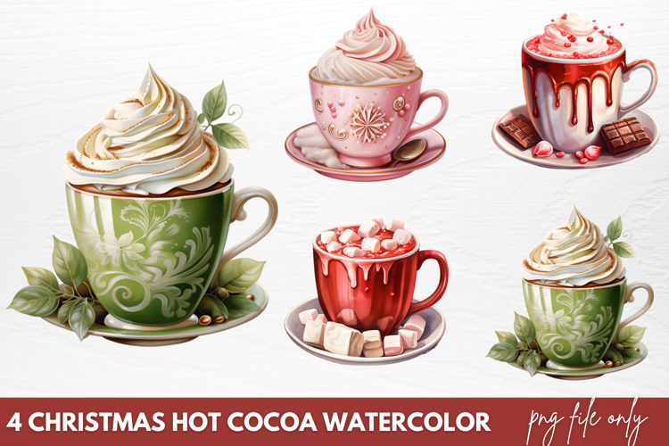 Christmas Hot Cocoa Watercolor Clipart PNG