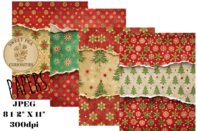 Christmas, Red, Green, Papers, Junk Journal