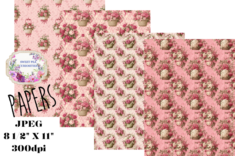 Shabby Chic, Papers, Flowers, Baskets, Junk Journal, Pinks