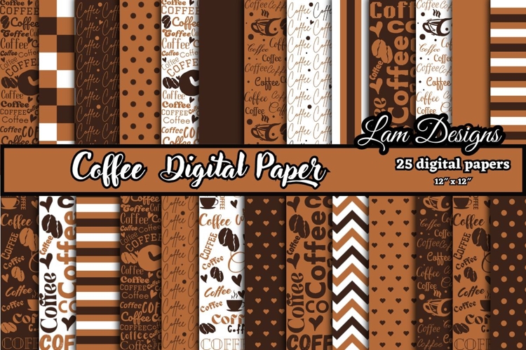 coffee digital papers, Coffee pattern, Coffee printables.