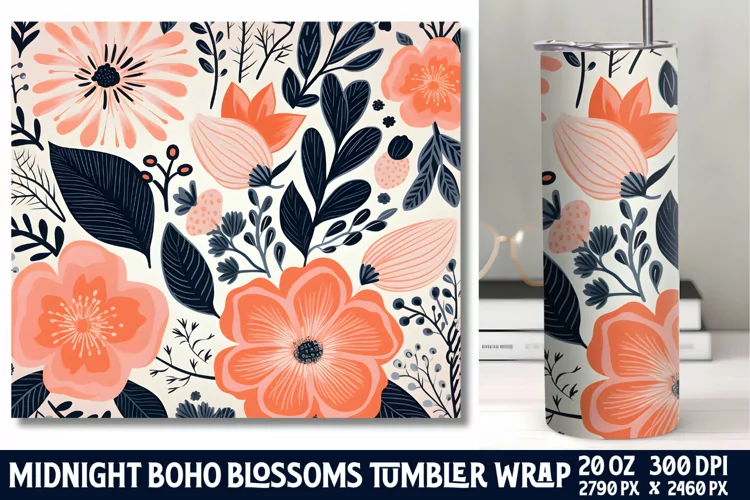 Midnight Flower Tumbler Wrap Sublimation