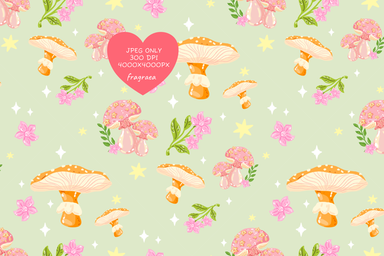 Cottagecore Mushroom Floral Pattern, Fairy Forest Tile