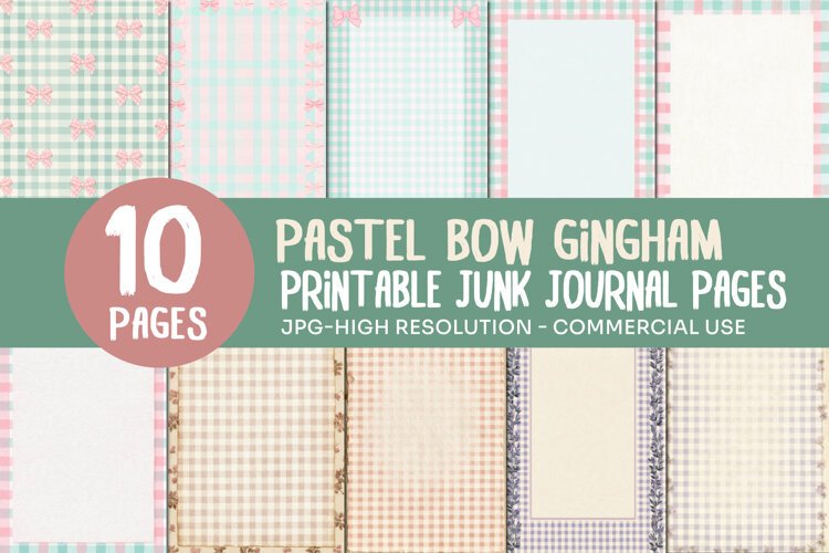 Pastel Bow Gingham Junk Journal Pages example image 1