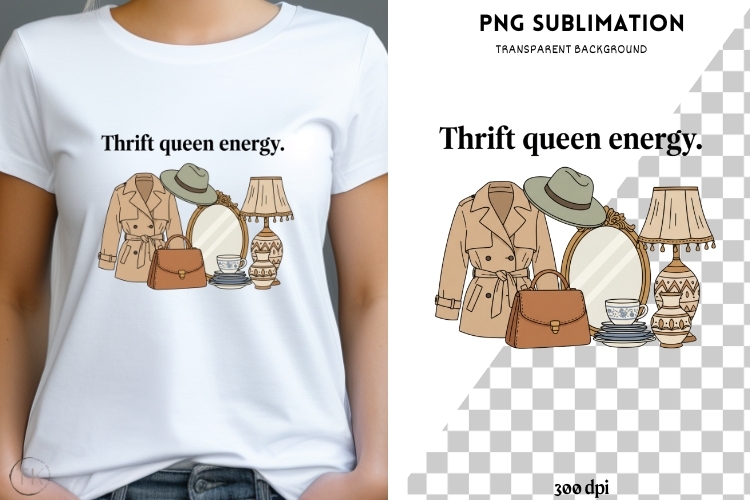 Thrift Queen Energy PNG | Vintage Thrifting Design example image 1