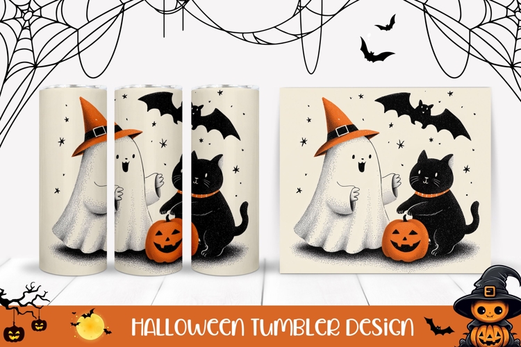 Doodle Halloween Ghost Tumbler, Halloween Cat Tumbler Design