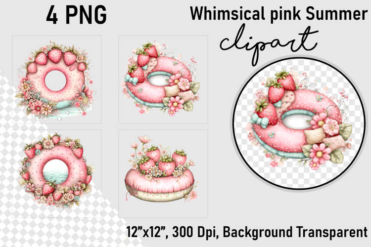Whimsical pink Summer clipart PNG, Summer clipart
