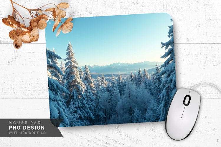 Frosty Winter Forest with Snowflakes Mouse Pad PNG