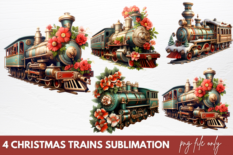 Christmas Trains Sublimation Clipart