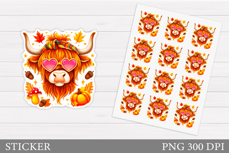 Fall Cow Sticker Design. Fall Sticker Printable