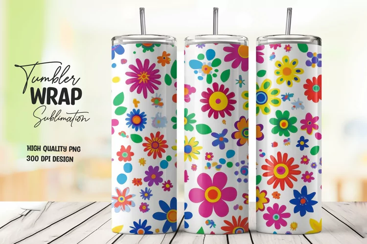 Floral Pattern Tumbler Wrap Sublimation Design