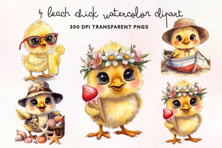 Beach Chick Watercolor Clipart PNG