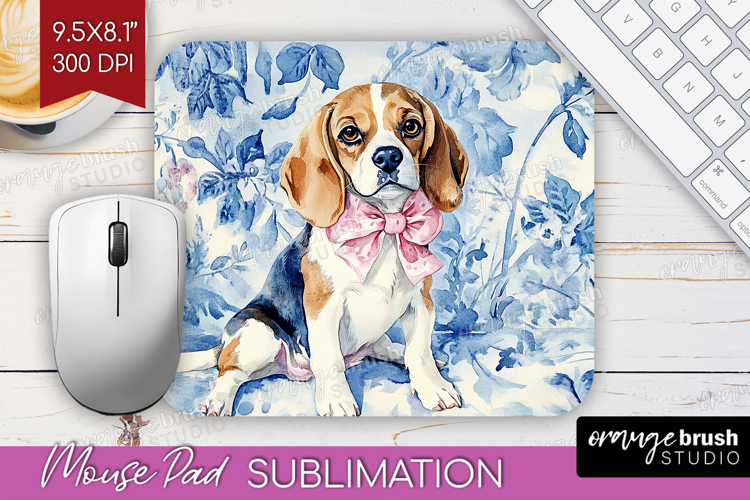 Beagle Dog Mouse Pad Sublimation Blue Toile Mousepad PNG