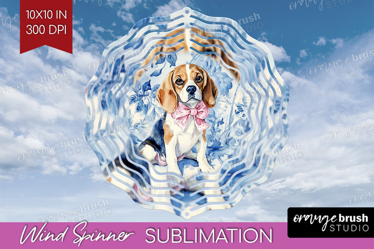 Beagle Dog Wind Spinner Sublimation PNG Blue Toile Round