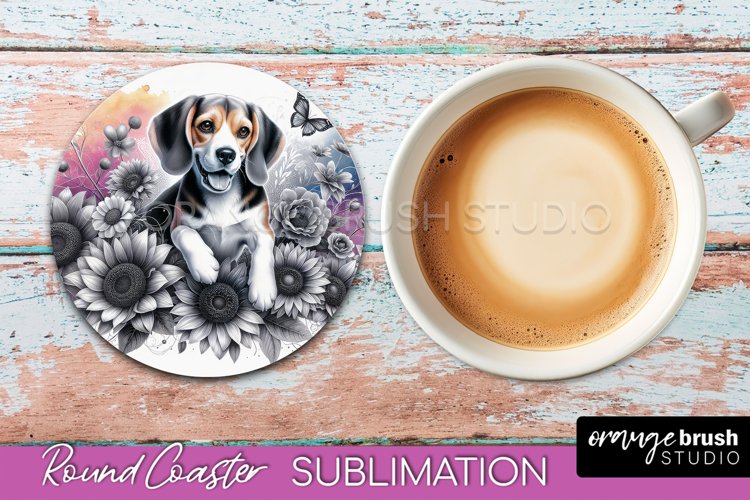 Beagle Round Coaster Dog Sublimation Floral PNG