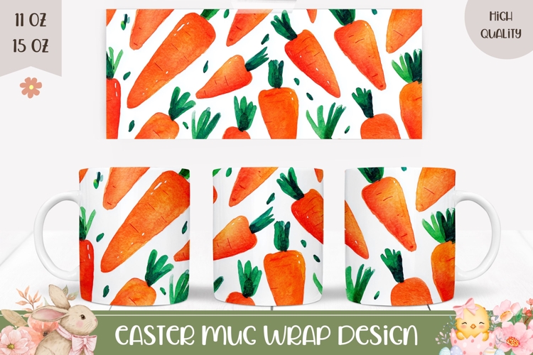 Cartoon Vegetables Mug Wrap, Cartoon Carrot Mug Template