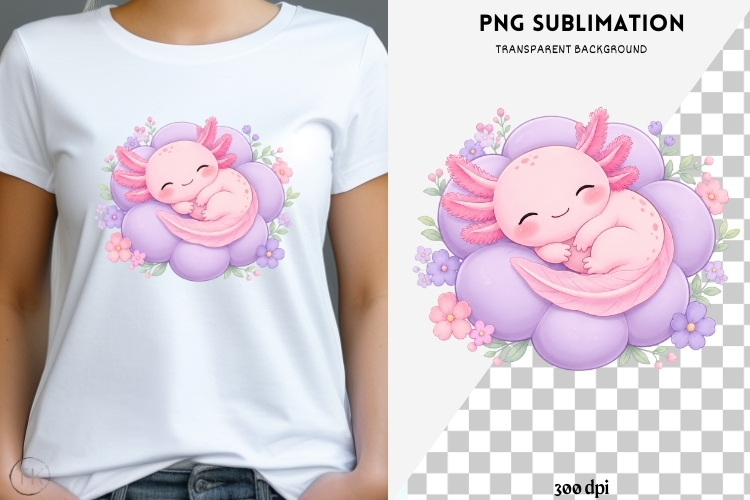 Pastel kawaii axolotl png design for T-shirts