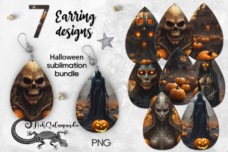 Halloween Concept | 7 Teardrop earring sublimation designs