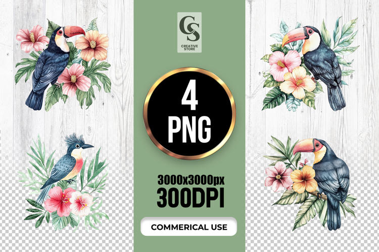 Watercolor Tropical Toucan Clipart Sublimation PNG
