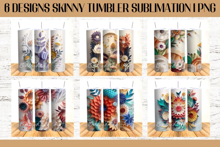 3D Papercut Flowers Tumbler Sublimation Design PNG