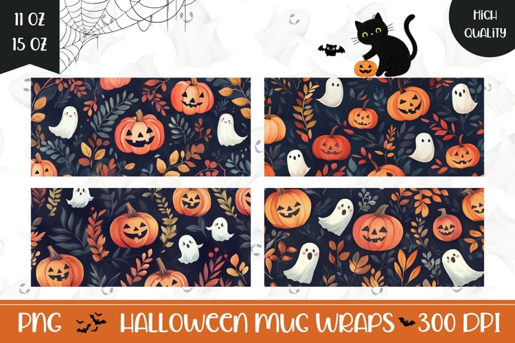 Cartoon Halloween Ghosts Mug Designs, Fall Pumpkins Mug